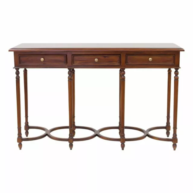 Solid Mahogany Wood 3 Drawers Large Hoop Hall Table Antique Style