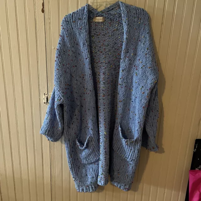 Altar’d State Womens Small Chunky Knit Sweater Cardigan Open Front Blue Pockets