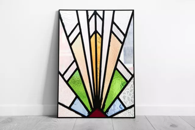 Bright Detailed Art Deco 1920's Themed Stained Glass Style Wall Art Print on