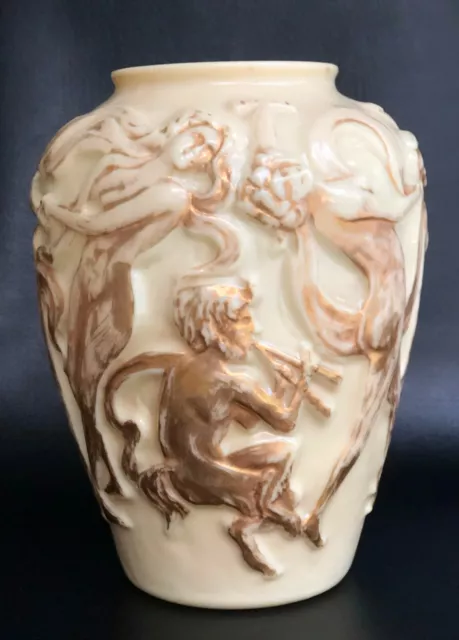 Consolidated Glass Co (not Phoenix ) Satyr & Dancing Nudes Vase, nearly 12"