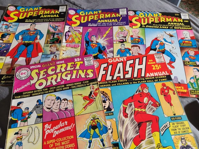 3 Giant Superman Annuals (1, 2 & 3) PLUS  Giant Flash & Secret Origins. LOT OF 5