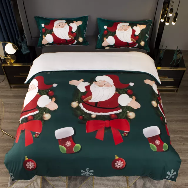 3D Santa Claus Christmas Stocking Bow Quilt Cover Set Bedding Sets Pillowcases