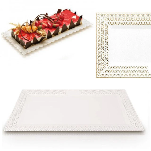 6 Vassoio trinato bianchi in plastica pasticceria dessert dolci 13x24 cm piatto