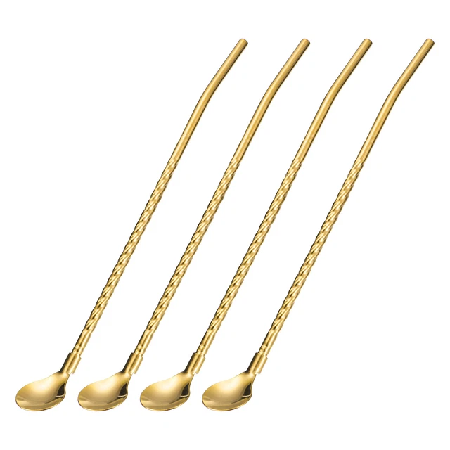 4Pcs 8.6" Stainless Steel Spoon Straws Reusable Twist Handle Spoon, Gold