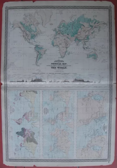 1870 Cartes Antiques - CARTE PHYSIQUE DU MONDE DE JOHNSON - Climat, Marées, Course