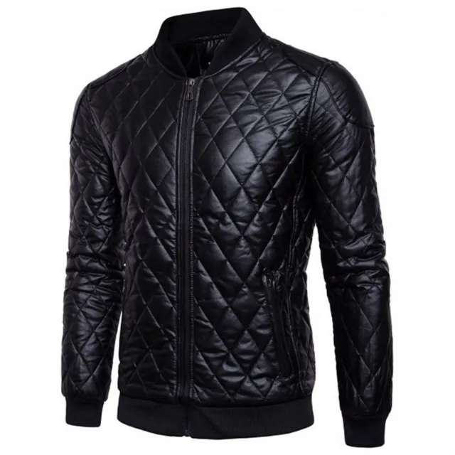 Men's NEW Lambskin Leather Jacket Black Slim Fit Motorcycle Biker Quilted Jacket