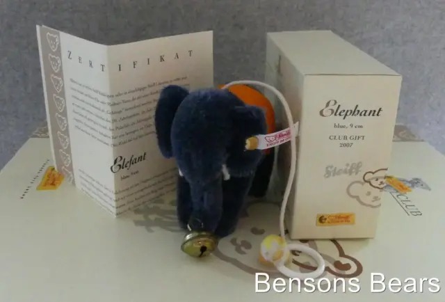 Steiff 2007 Club Gift Miniature Blue Mohair Elephant With Bell 9cms Ean 420603