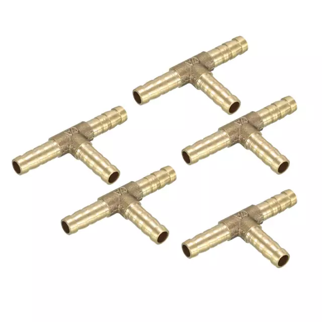 Car 1/4" 6mm Hose ID Brass Barb Hose Fitting Tee T 3 Way Fitting Connector 5pcs