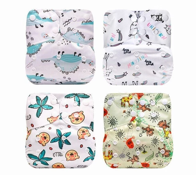 Cloth Diaper Pocket 4Pcs Baby Reusable Adjustable Washable Printed Nappy Cover
