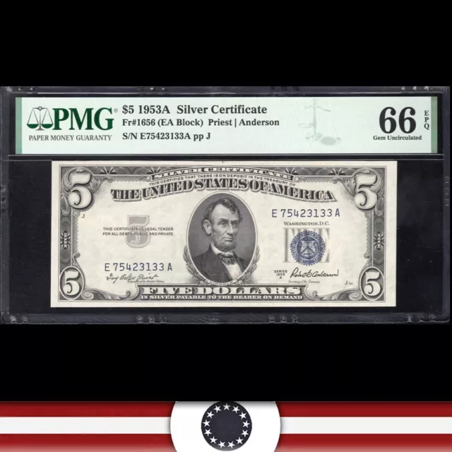 1953-A $5 SILVER CERTIFICATE *E-A Block* PMG 66 EPQ Fr 1656 23133