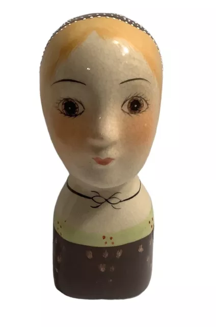 Vintage Folk Art Lady Head Bust Scandinavian Gemma Taccogna Style 6 in Tall