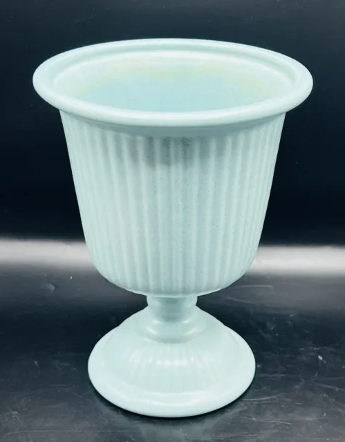 VTG Haeger Pottery Matte Robbin Egg Blue Pedestal Vase/ Planter Rii Ed USA