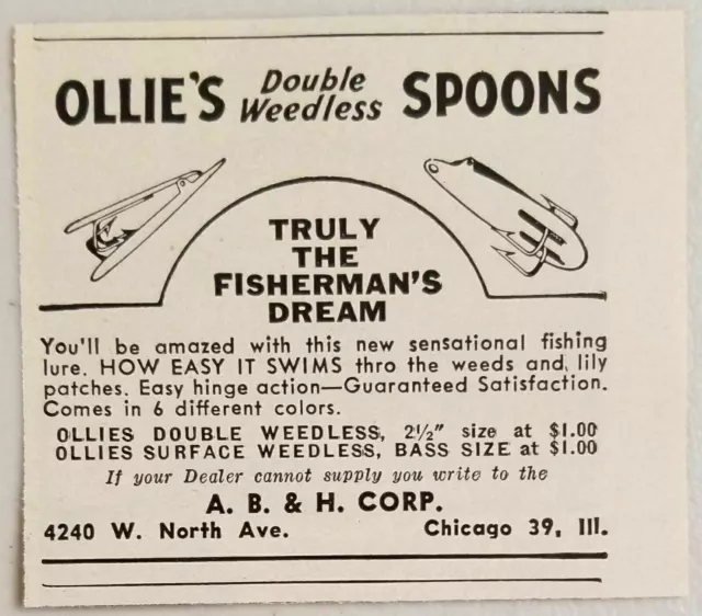 1961 PRINT AD Weedless Wonder Fishing Lures Made in Indianapolis,Indiana  £7.11 - PicClick UK