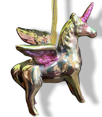 Pegasus￼ Unicirn Porcelain￼￼ Ornament Horse Pony Rainbow Gold Princess Birthday