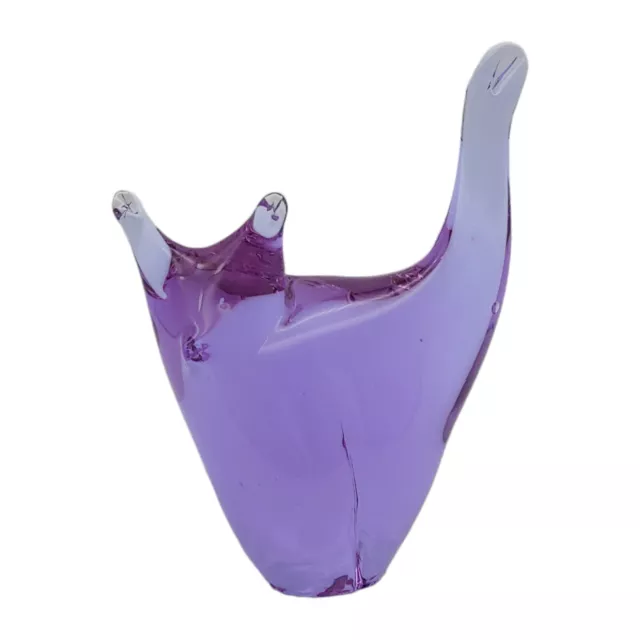 Hand Blown Art Glass Neodymium Cat Figurine - 3” Purple Blue Alexandrite Sweden