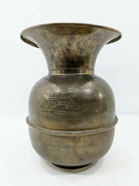 Large Vintage UNION PACIFIC RAILROAD RR Brass Conductor's Spittoon Steam Punk