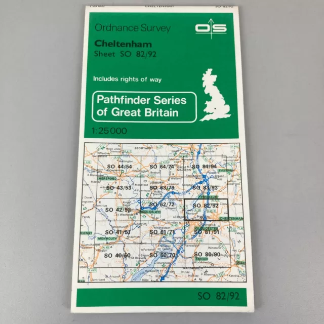 CHELTENHAM 1982 Vintage OS Ordnance Survey 1:25000 Pathfinder Map SO 82/92