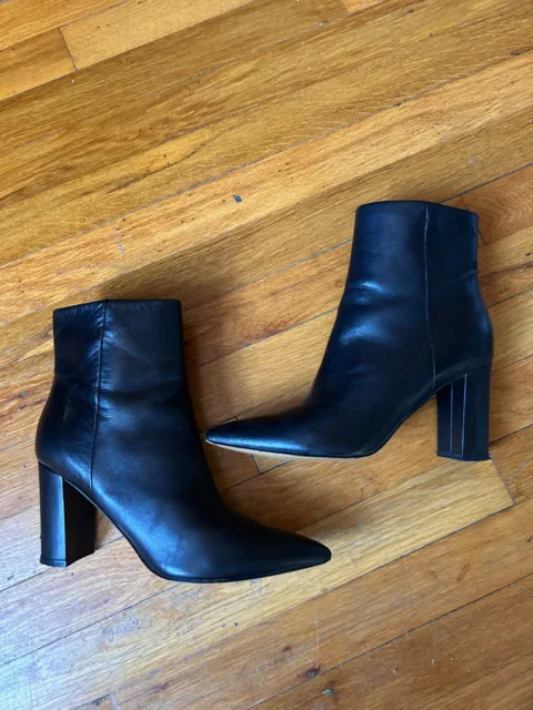 Marc Fisher Black Leather Heel Ankle Boots Booties Womens 8.5M