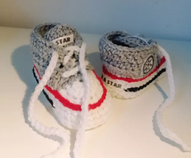 Christmas Baby Crochet Shoes Yours Baby's Name Trainers Handmade Grey Reds White