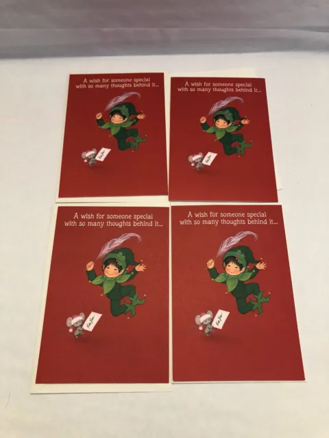 4 Vintage hallmark christmas cards Elf Clean With Envelopes