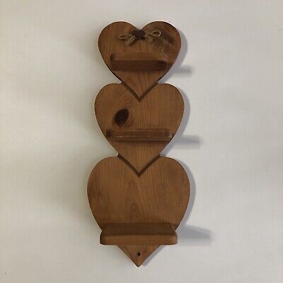 Vintage Country Rustic Wooden  w/ 3 Shelves Hearts Wall Mounted