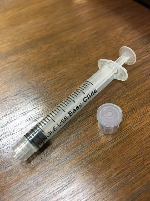 100 Easy Glide Syringes Sterile LUER LOCK 3cc / 3ml with 100 Clear Tip Caps