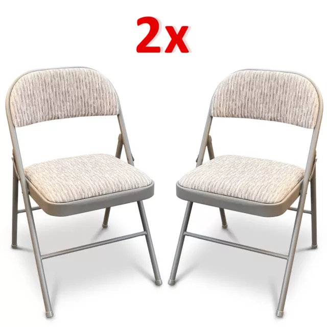 2x Deluxe Fabric Padded & Heavy Duty Steel Metal Frame Folding Back Rest Chair