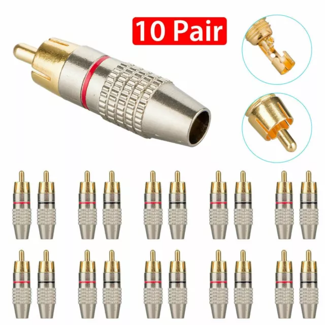 Qualit�� 20pcs (10Pair) Rca Male Prise �� Souder Or Audio Vid��o Adaptateur