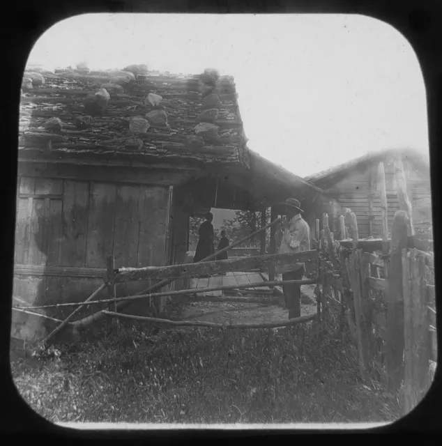 Glass Magic lantern slide ALPINE HORN PLAYER C1890 SWITZERLAND