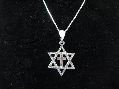 Sterling Silver Messianic Star of David Cross Necklace Authentic