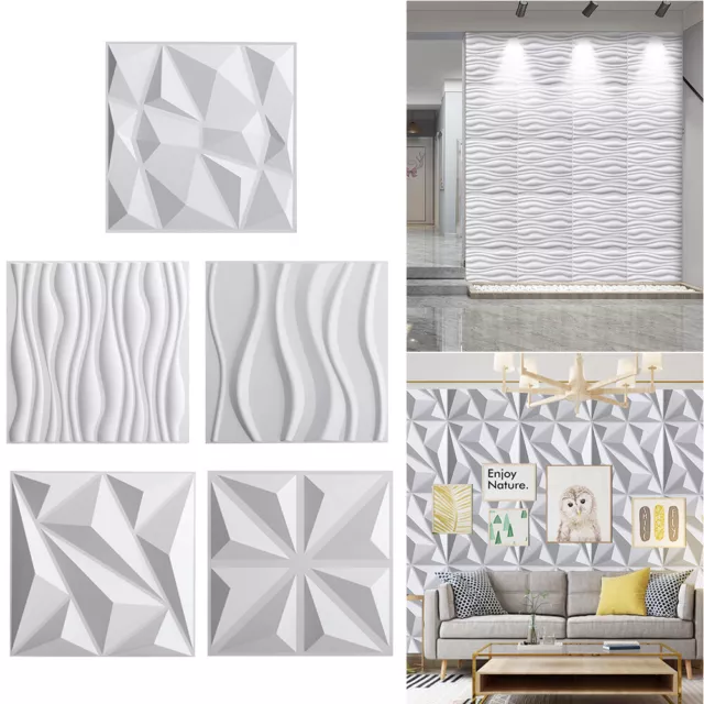 12Pcs Art 3D Texture Wall Panels PVC Wall Tiles Room Interior Decor Wave Diamond