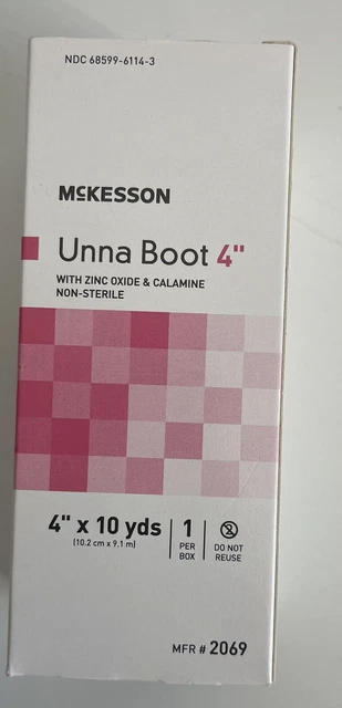 Botas McKesson 2069 Unna con óxido de zinc y calamina 4" X 10 yardas algodón rosa 1 quilates