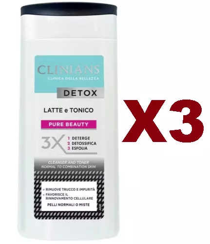 3 Pz Clinians Detox Latte E Tonico Pure Beauty 200Ml Deterge Detossifica Esfolia