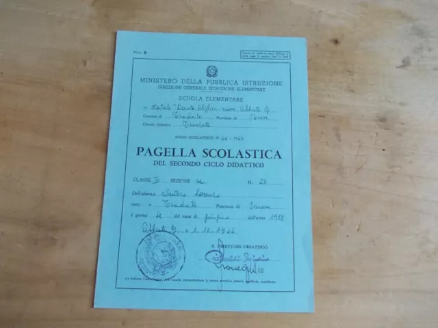 Pagella Scolastica Scuola Elementare Tradate Anno  1966/ 1967