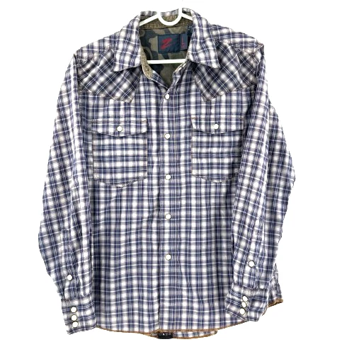 Chemise Vintage Miller Western Wear Homme – Grand Plaid Bleu, Pression Perle, Années 90