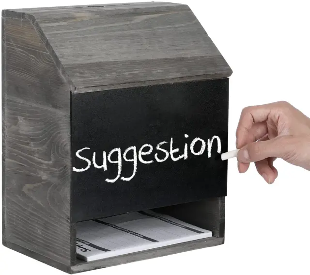 Vintage Gray Wood Suggestion / Comment / Ballot Box w/ Lock & Chalkboard Surface