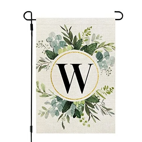 Monogram Letter W Garden Flag Floral 12x18 Inch Double Sided for Outside