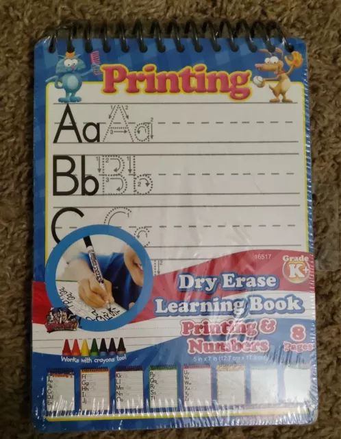 Dry Erase Printing & Numbers Learning Book- Works With Crayons Too!, NIP