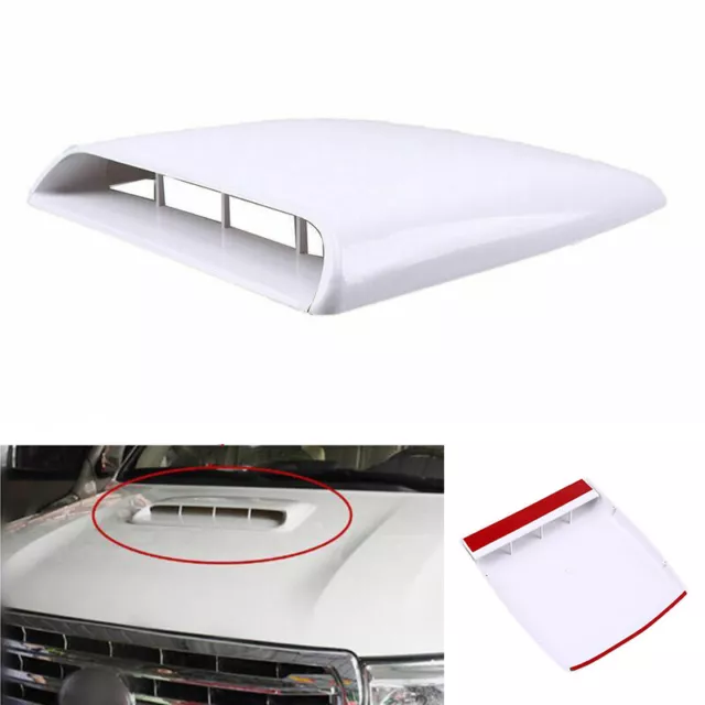 White Car Air Flow Intake Scoop Hood Bonnet Decorative Vent Cover Kit Universal