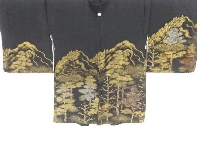 39540# Japanese Kimono / Antique Haori / Urushi / Woven Scenery Of Trees