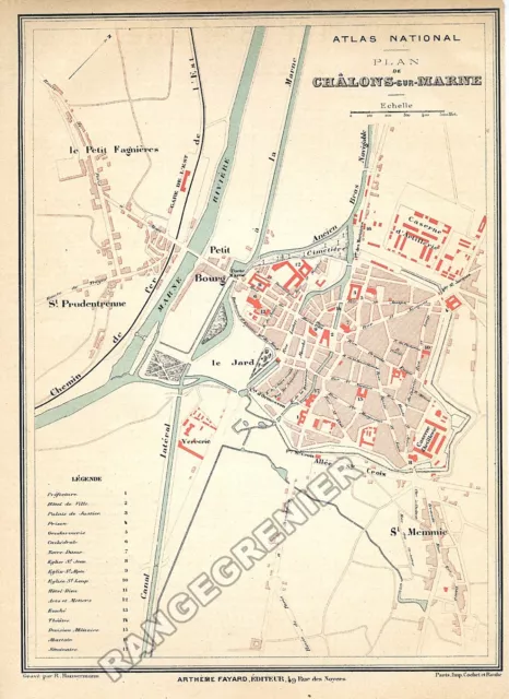 PLAN  ANCIEN de ville de CHALONS sur MARNE- MARNE (51) -  édition 1877