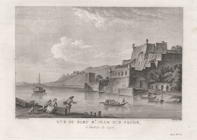 Lyon Fort Saint-Jean Auvergne vue gravure estampe engraving Kupferstich 1780