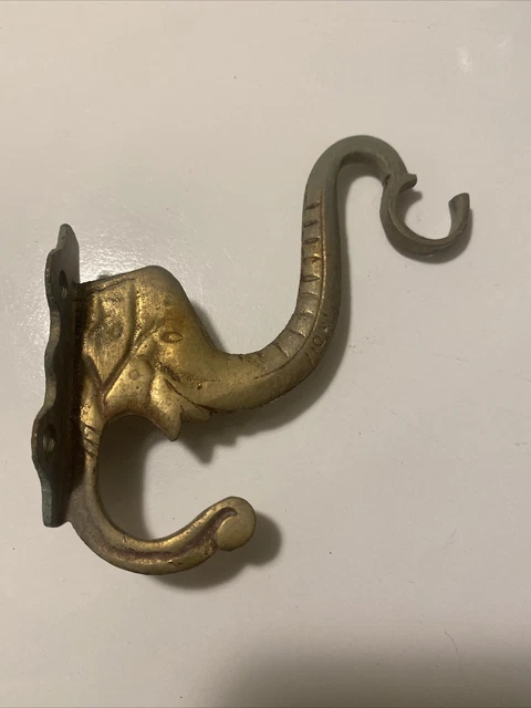 Vintage Brass Metal Elephant Hook Hanger Wall Mount 4 inch India