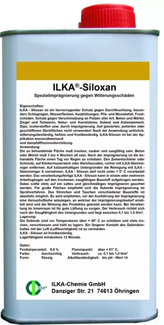 ILKA Siloxan Spezialimprägnierung für Fassaden Sandstein und Terrassen 1 Liter