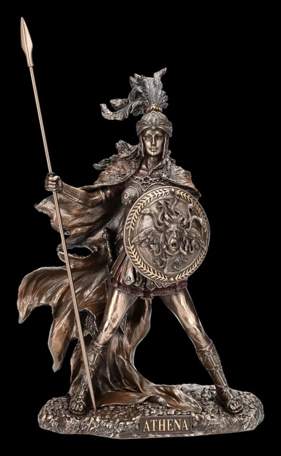 Statue D'Athéna En Albâtre Avec Hibou Et Bouclier De Méduse Doré – 27 Cm – Déesse Grecque De La Sagesse - 4