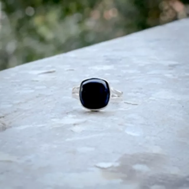 Wonderful Black Onyx Gemstone 925 Sterling Silver Handmade Ring All Size