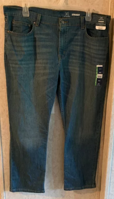 George Men's Jeans New Straight Leg Fit Size 40 x 30 Mid Rise Stretch Blue Denim