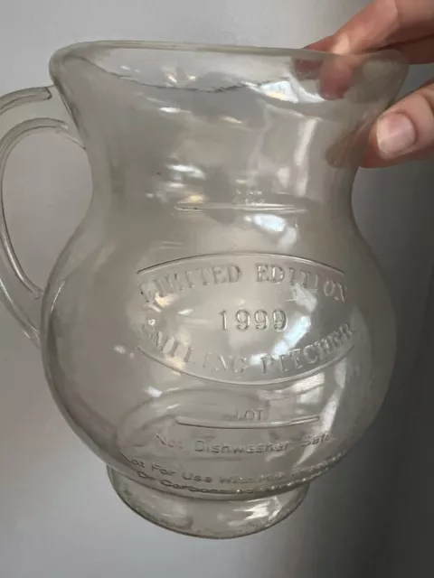 Vintage 1999 Limited Edition Clear Smiling kool-Aid Man Thin Plastic Pitcher 2qt 3