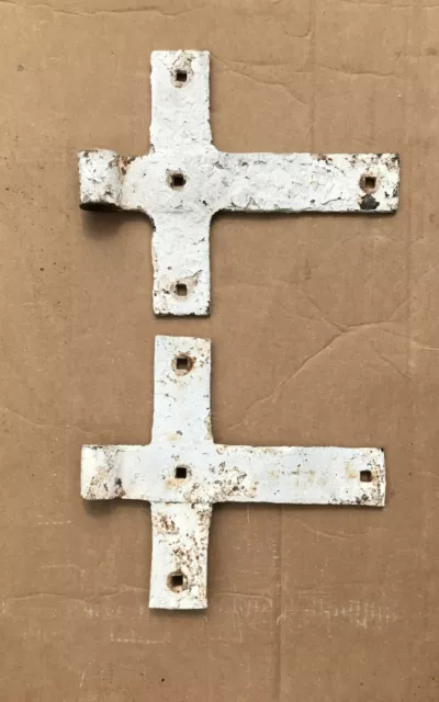 Pair of RARE 19th Cent. Antique VTG Cross-shaped barn strap hinges Cast Iron