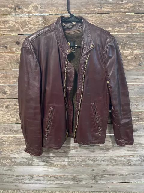 Fidelity Leather Biker Jacket Maroon Mens Size 38 Vtg Rare Boston MA